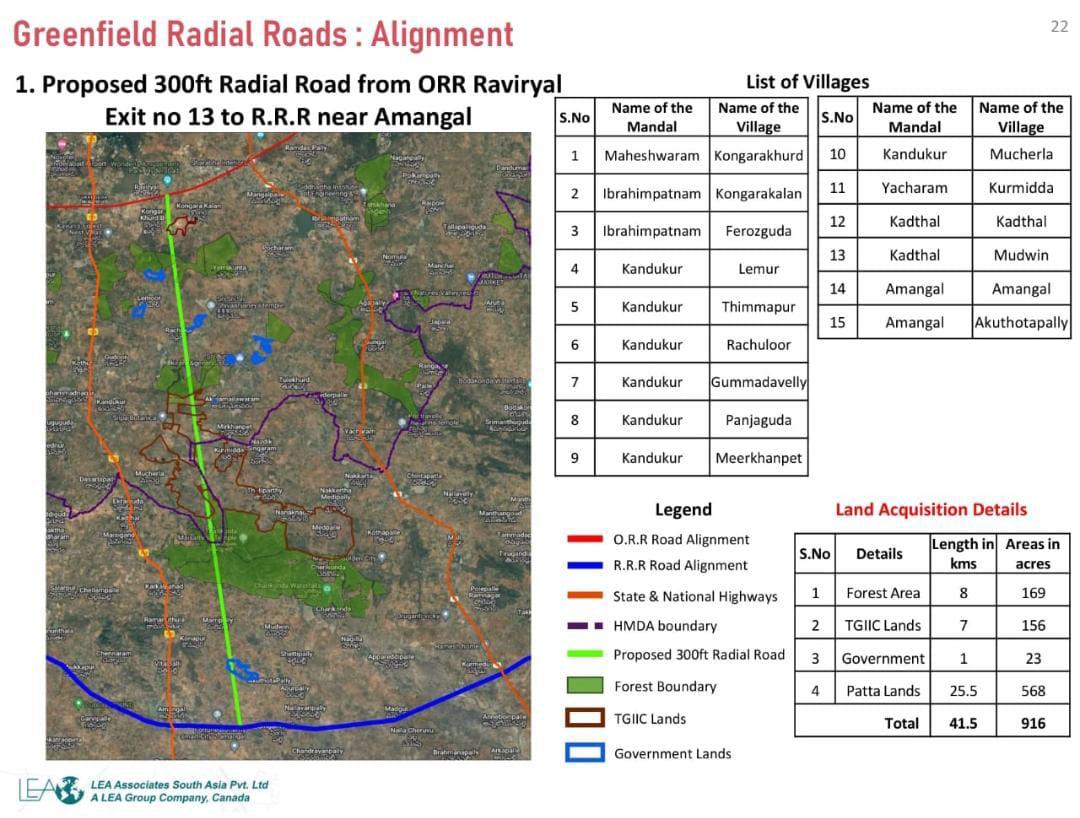 Proposed 300ft radial road alignment map